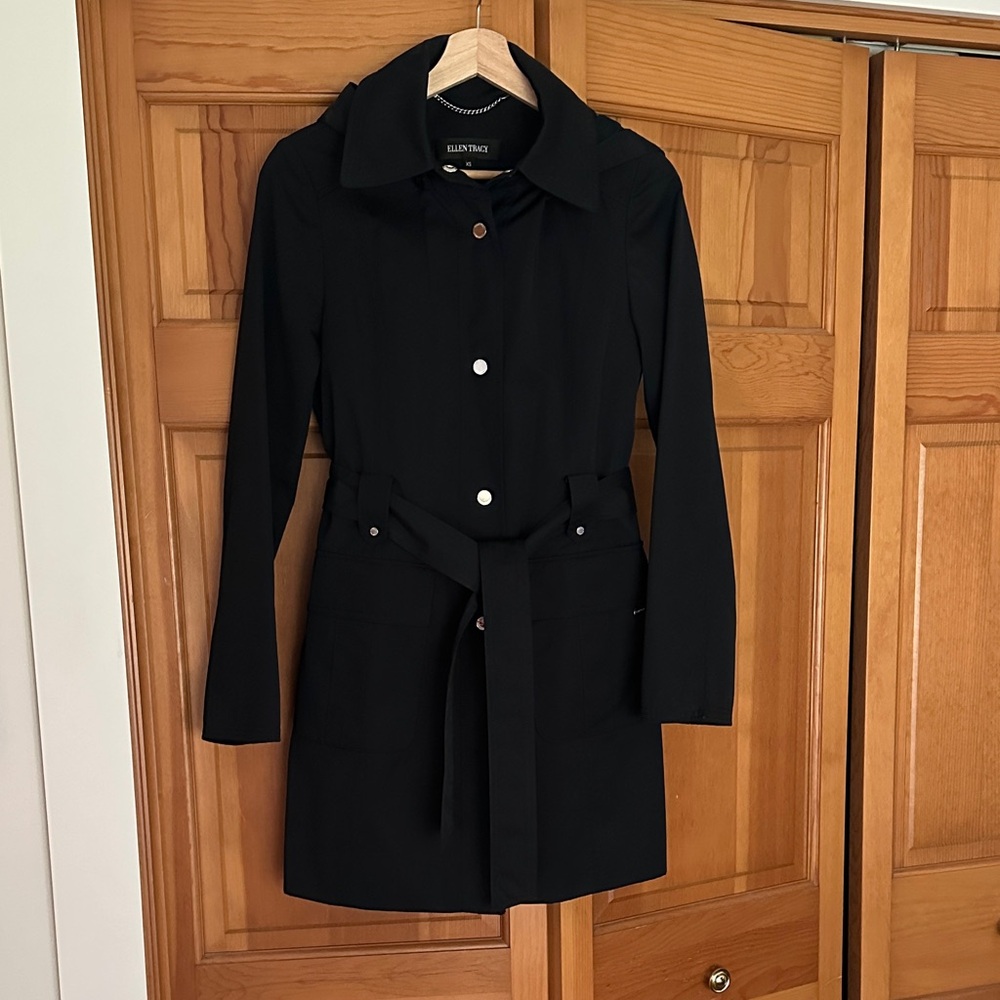 Ellen Tracy Black Belted Trench Coat